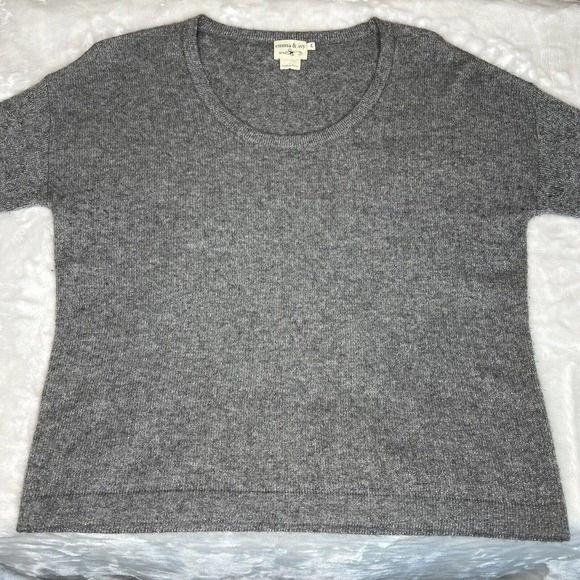 Emma & Ivy Women's Gray Metallic 100% Cashmere Pull Over Sweater Size L - Picture 2 of 10